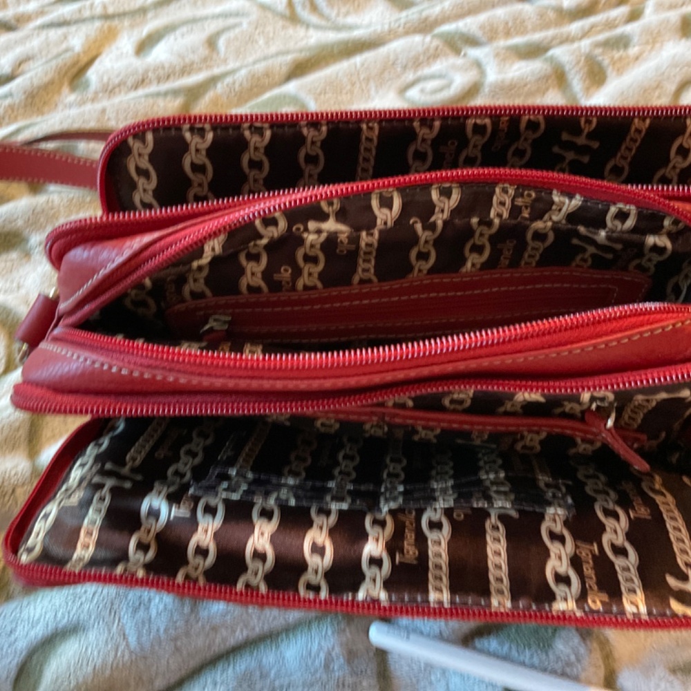 Tignanello Red Leather Buckle Detail Crossbody Shoulder Bag - Picture 7 of 7